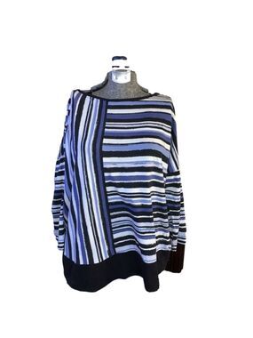 Striped Top L Blue Black white cotton blend